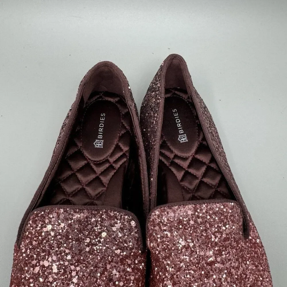 Birdies Shoes Womens 7.5 The Starling Rose Pink Glitter Sparkle Slip On Flats